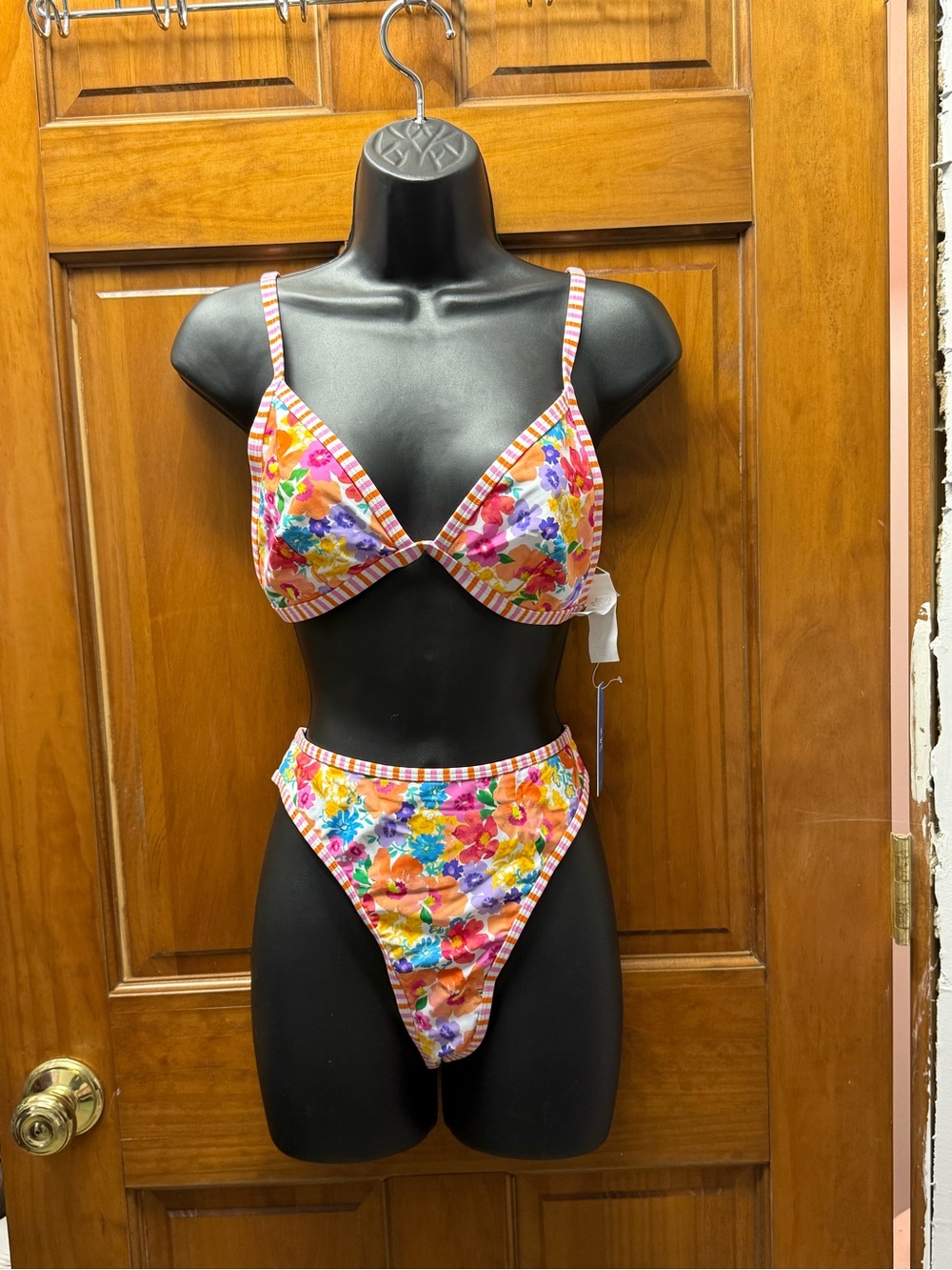 Cupshe Pink Orange Floral Striped Bikini Set